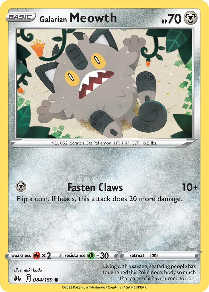 2023 Crown Zenith Galarian Meowth Common #084/159 Common card image