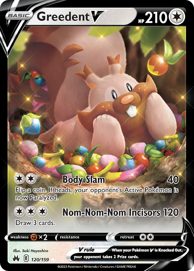2023 Crown Zenith Greedent V #120/159 Rare Holo V card image
