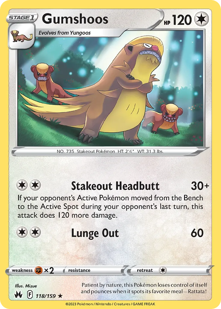 2023 Crown Zenith Gumshoos #118/159 Rare card image