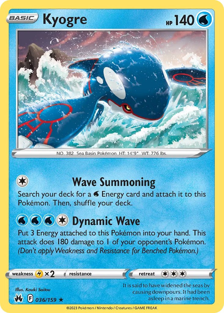 2023 Crown Zenith Kyogre #036/159 Rare Holo card image