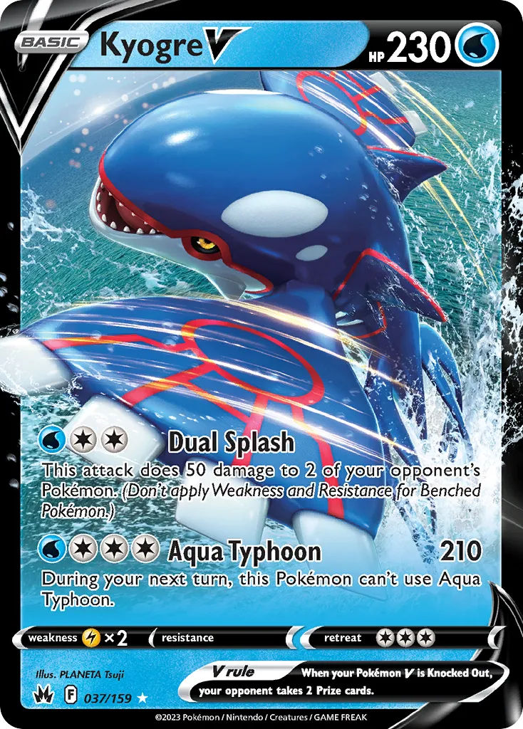 2023 Crown Zenith Kyogre V #037/159 Rare Holo V card image