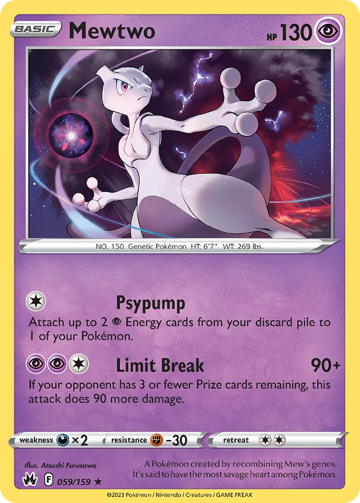 2023 Crown Zenith Mewtwo #059/159 Rare Holo card image