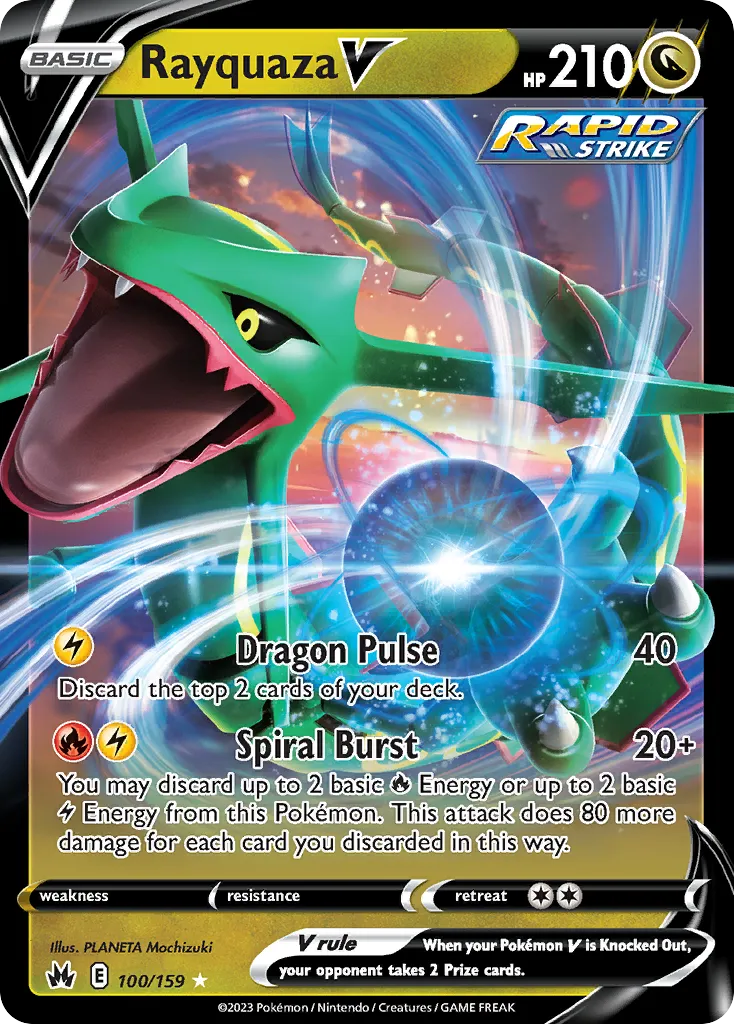 2023 Crown Zenith Rayquaza V Rare Holo V #100/159 Rare Holo V card image