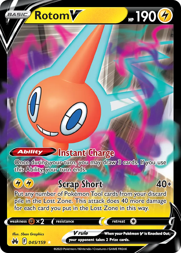 2023 Crown Zenith Rotom V #045/159 Rare Holo V card image