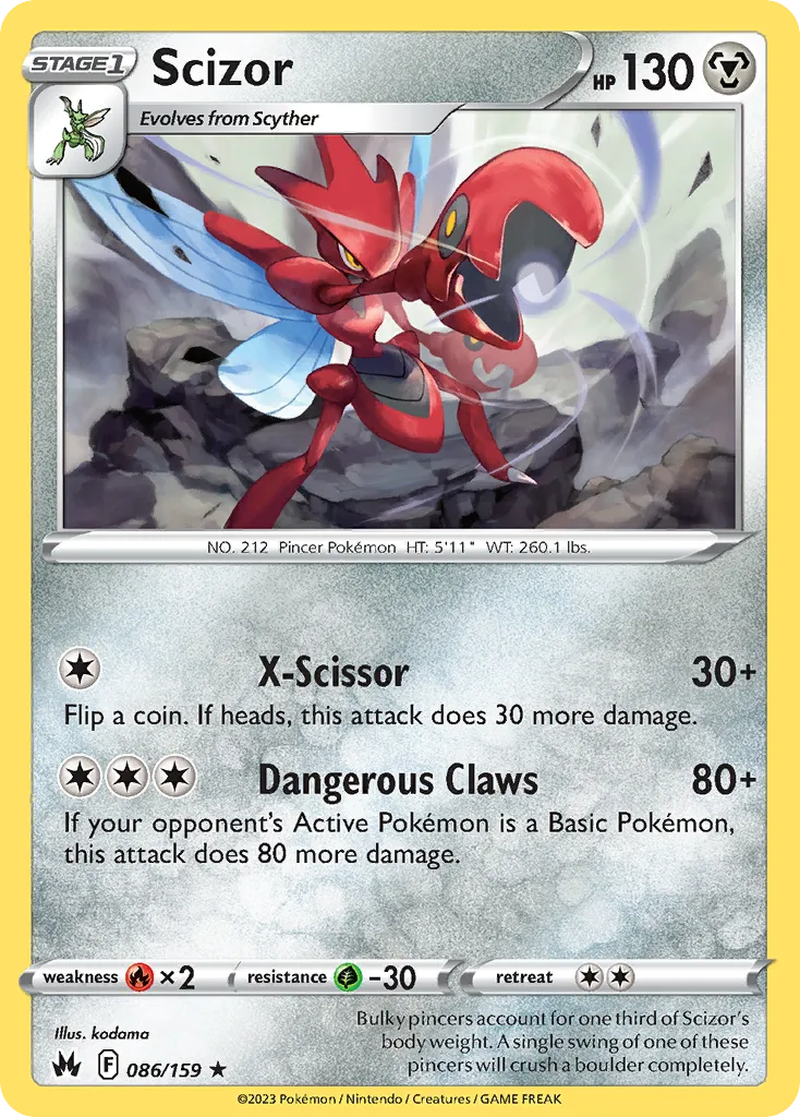 2023 Crown Zenith Scizor #086/159 Rare card image