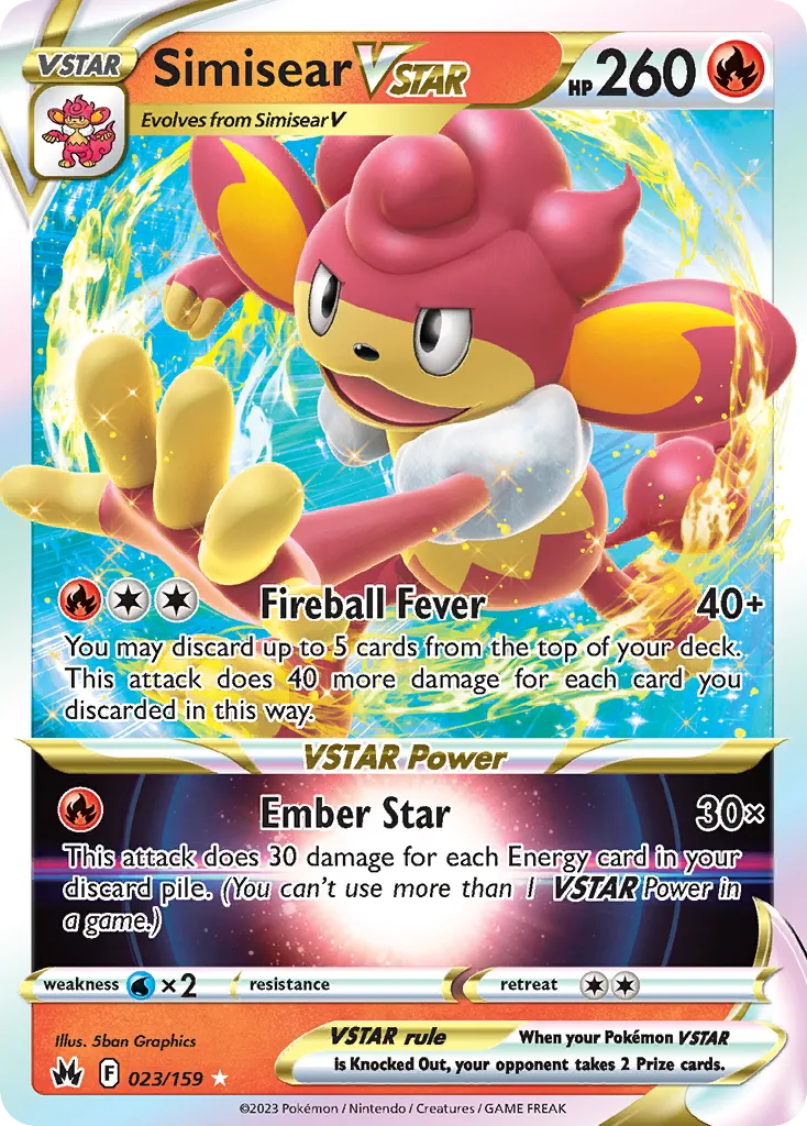2023 Crown Zenith Simisear VSTAR #023/159 Rare Holo VSTAR card image