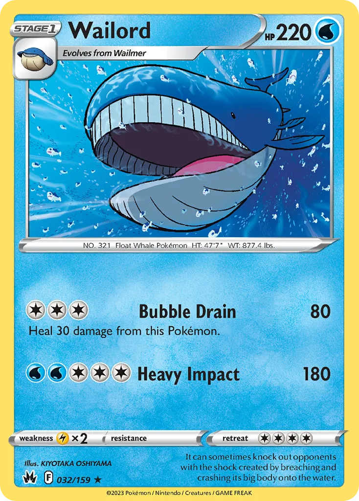 2023 Crown Zenith Wailord #032/159 Rare card image