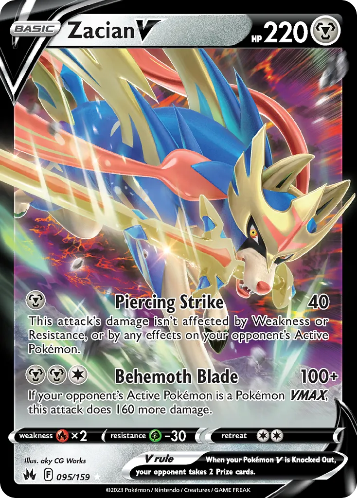 2023 Crown Zenith Zacian V #095/159 Rare Holo V card image