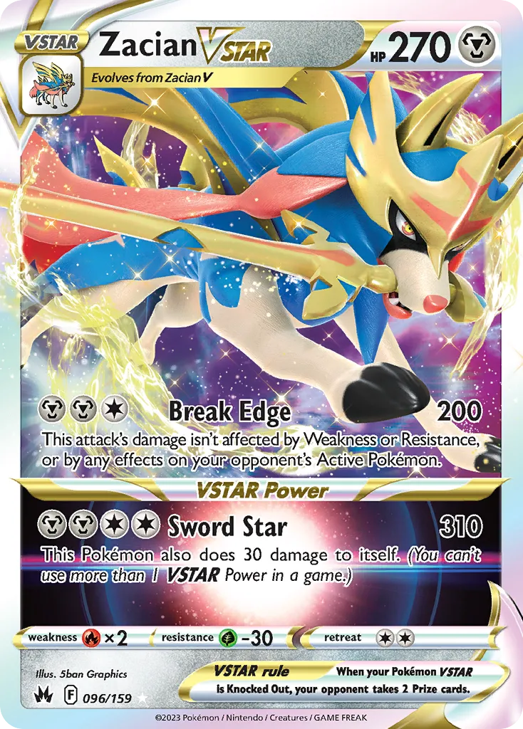 2023 Crown Zenith Zacian VSTAR #096/159 Rare Holo VSTAR card image