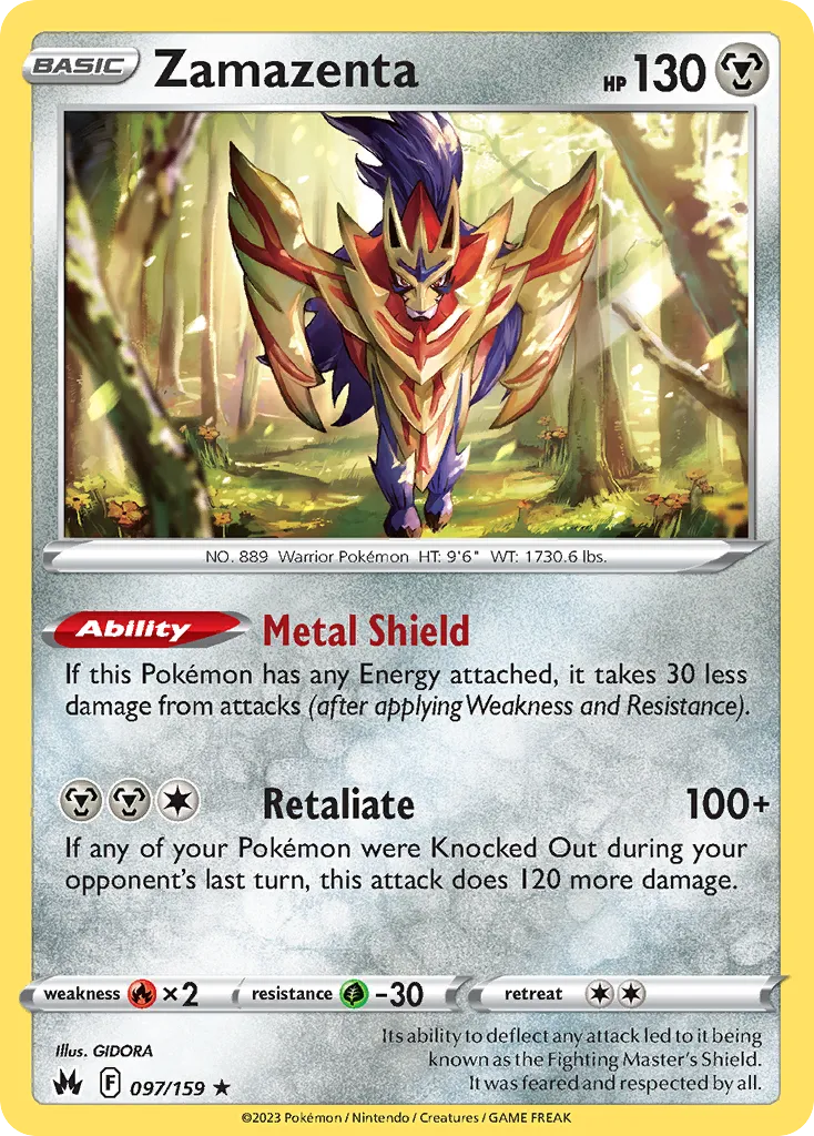 2023 Crown Zenith Zamazenta #097/159 Rare Holo card image