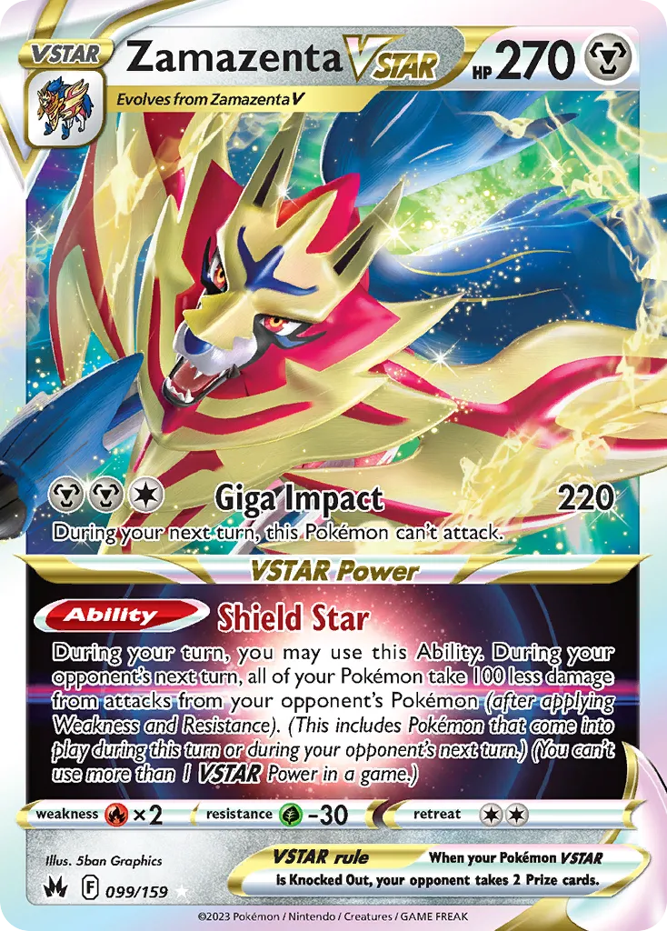 2023 Crown Zenith Zamazenta VSTAR #099/159 Rare Holo VSTAR card image
