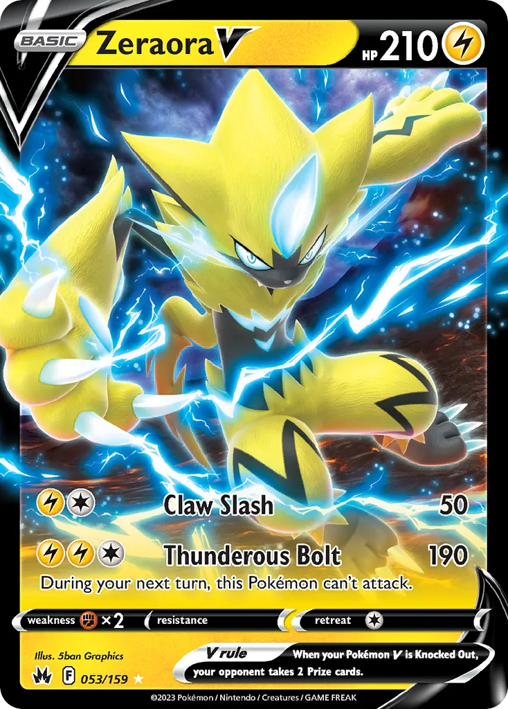 2023 Crown Zenith Zeraora V #053/159 Rare Holo V card image