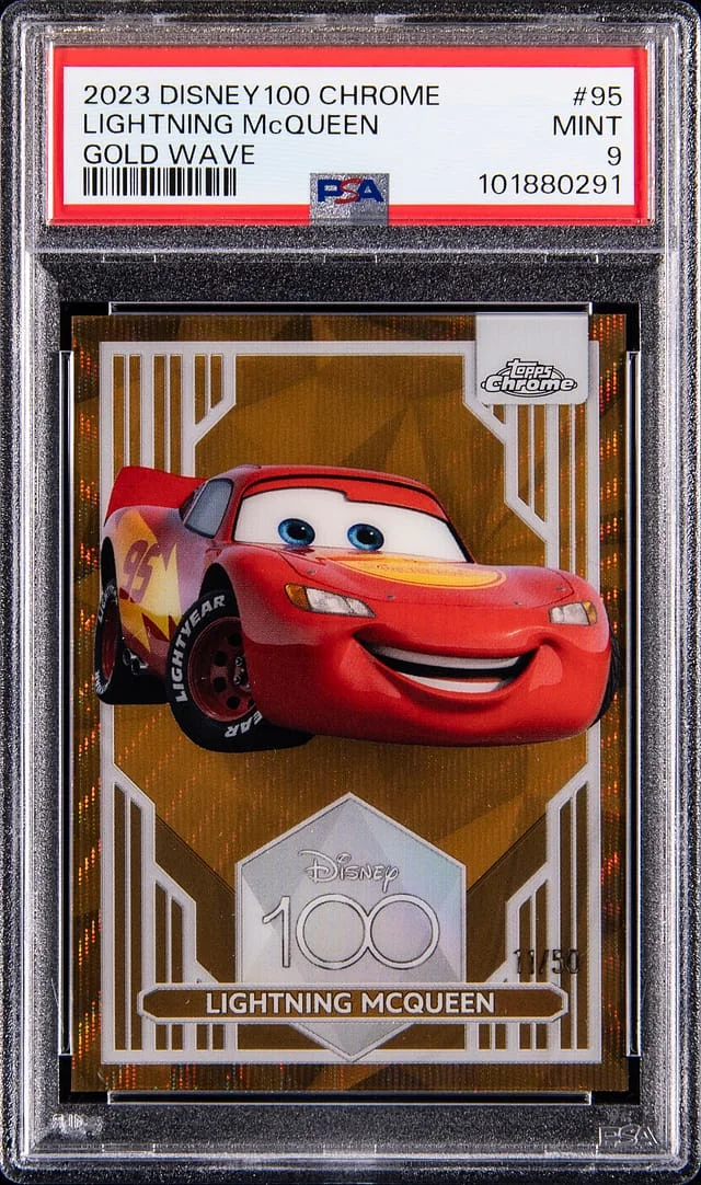 2023 Disney 100 Chrome Gold Wave Lightning McQueen #95 card image