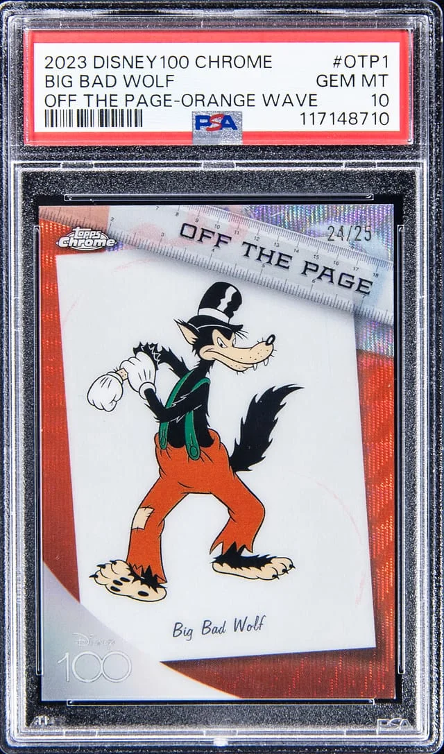 2023 Disney 100 Chrome Off The Page Orange Wave Big Bad Wolf #OTP1 card image