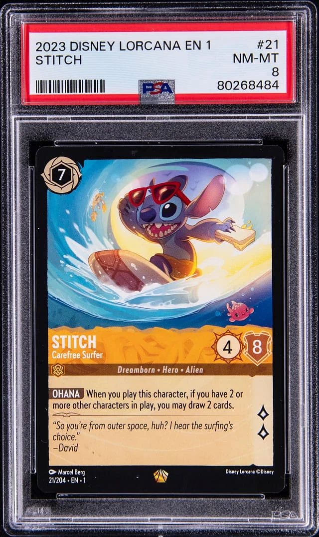2023 Disney Lorcana EN 1 The First Chapter Stitch, Carefree Surfer #21 card image