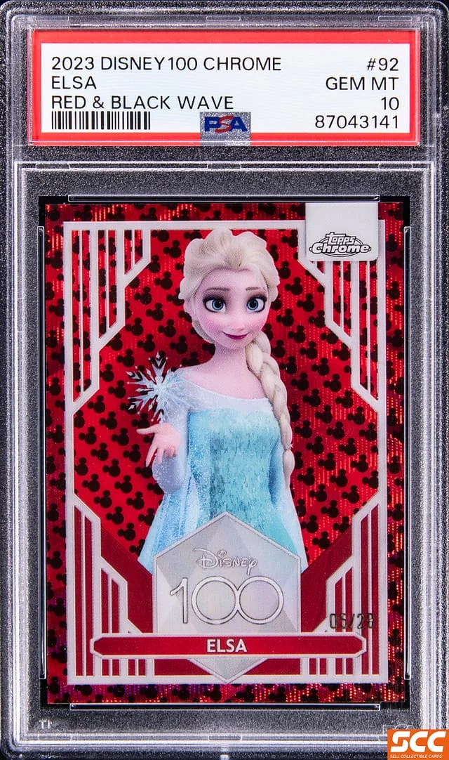 2023 Disney100 Chrome Red & Black Wave Elsa #92 card image