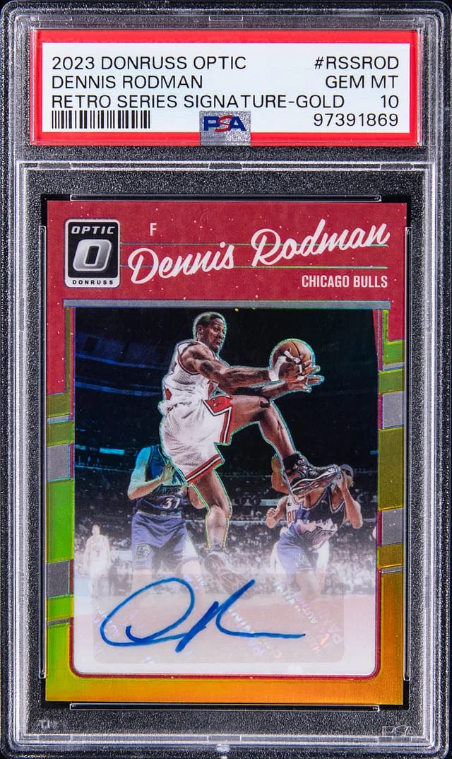 2023 Donruss Optic Dennis Rodman Retro Series Signature-Gold #RSSROD card image