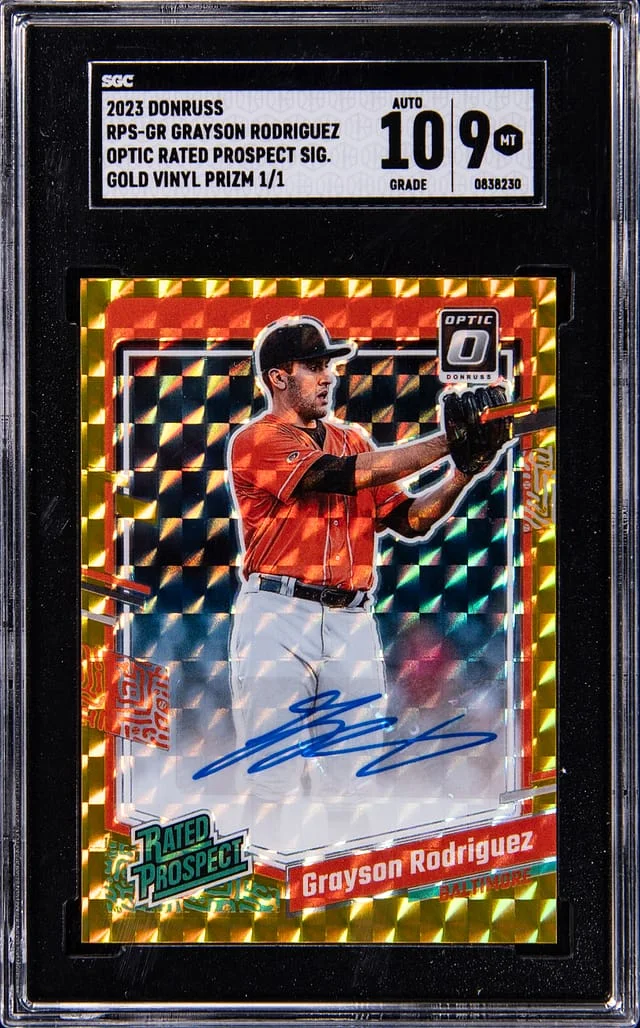 2023 Donruss Optic Grayson Rodriguez Rated Prospect Signature Gold Vinyl Prizm #RPS-GR card image