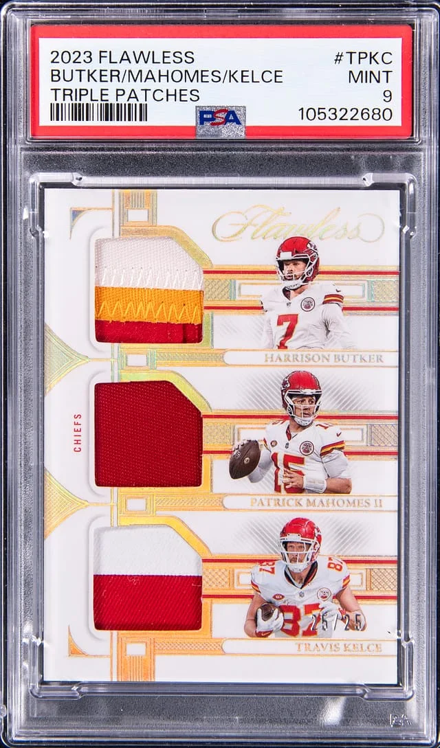 2023 Flawless Harrison Butker/Patrick Mahomes/Travis Kelce Multi-Patch Triple Patches #TPKC card image