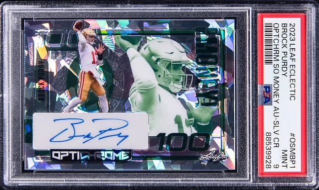 2023 Leaf Brock Purdy Eclectic Optichrome So Money Autograph Silver Crystal #OSMBP1 card image