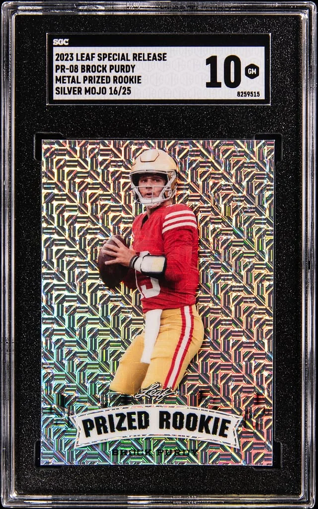 2023 Leaf Brock Purdy Special Release Metal Prized Silver Mojo #PR-08 card image