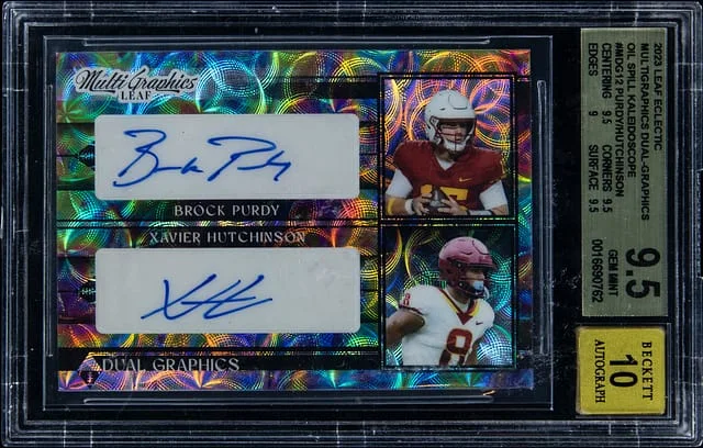 2023 Leaf Brock Purdy/Xavier Hutchinson Eclectic Multigraphics Dual-Graphics Oil Spill Kaleidoscope #MGD-12 card image