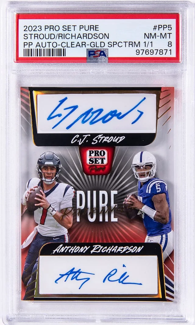 2023 Leaf C.J. Stroud/Anthony Richardson Pro Set Pure Pairings Autograph Clear Gold Spectrum #PP-5 card image