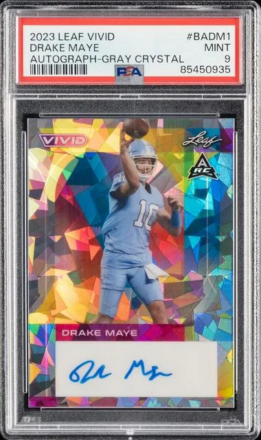 2023 Leaf Drake Maye Vivid Autographs Gray Crystal #BA-DM1 card image
