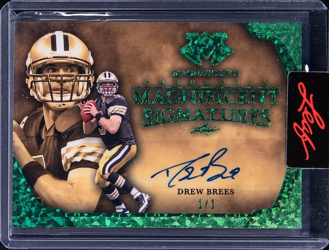 2023 Leaf Drew Brees Magnificence Magnificent Signatures Green Cracked Ice #MS-DB1 card image