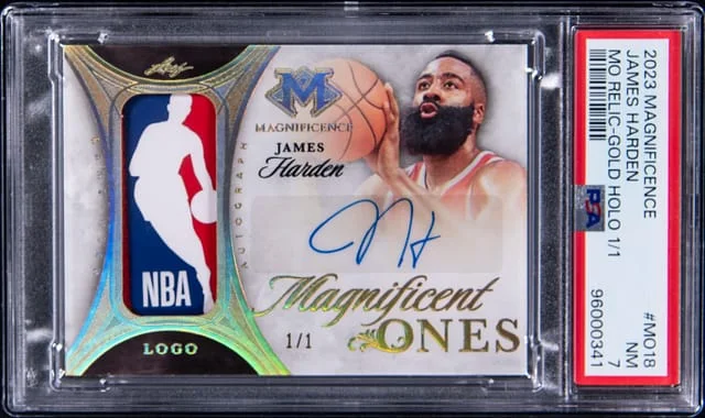2023 Leaf James Harden Magnificence Magnificent Ones Relic Gold Holo #MO-18 card image