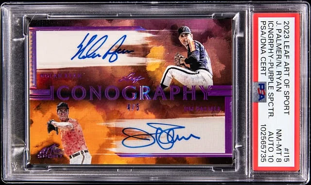 2023 Leaf Jim Palmer/Nolan Ryan Art of Sport Iconography Purple Spectrum Holofoil #I-15 card image