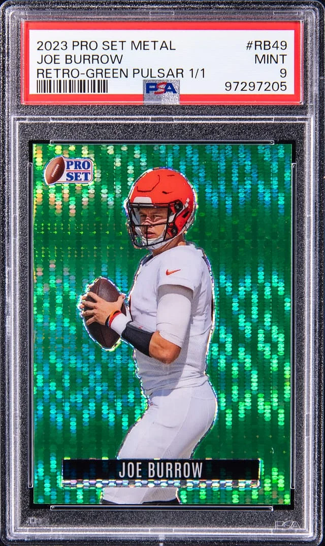 2023 Leaf Joe Burrow Pro Set Metal Retro-Green Pulsar #RB49 card image