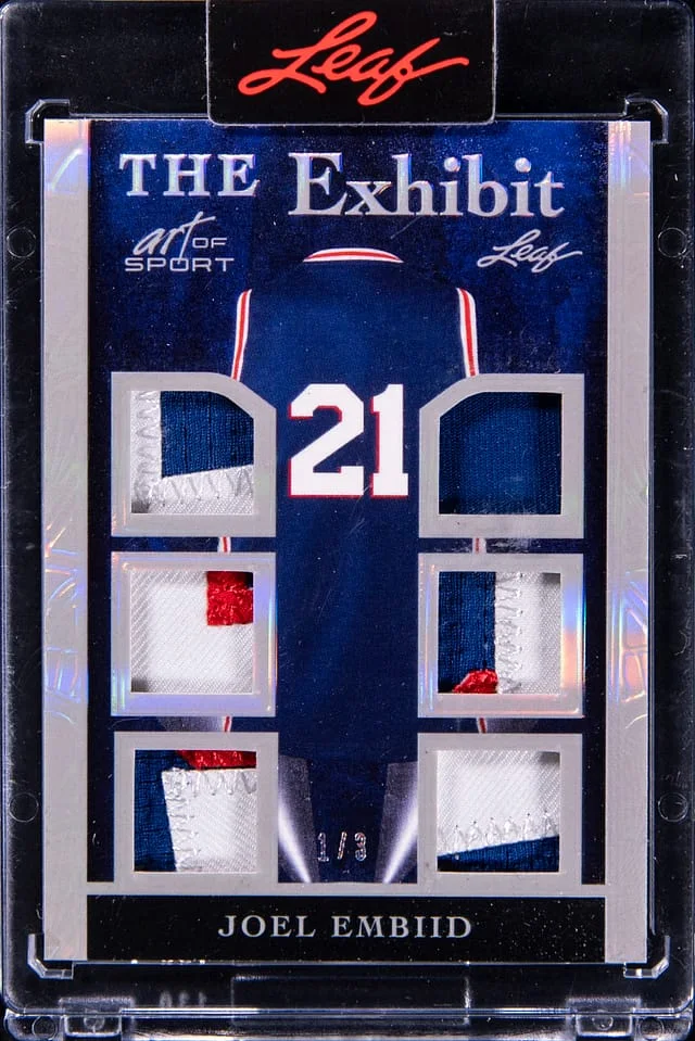 2023 Leaf Joel Embiid Game-Used Art of Sport The Exhibit Silver Spectrum Holofoil #TE-19 card image