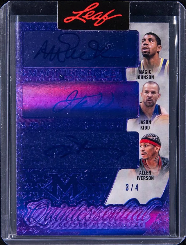 2023 Leaf Johnson/Kidd/Iverson/Payton/Marbury Multi-Signed Card - Leaf Encased Magnificence Quintessential Purple Holo #Q-6 card image