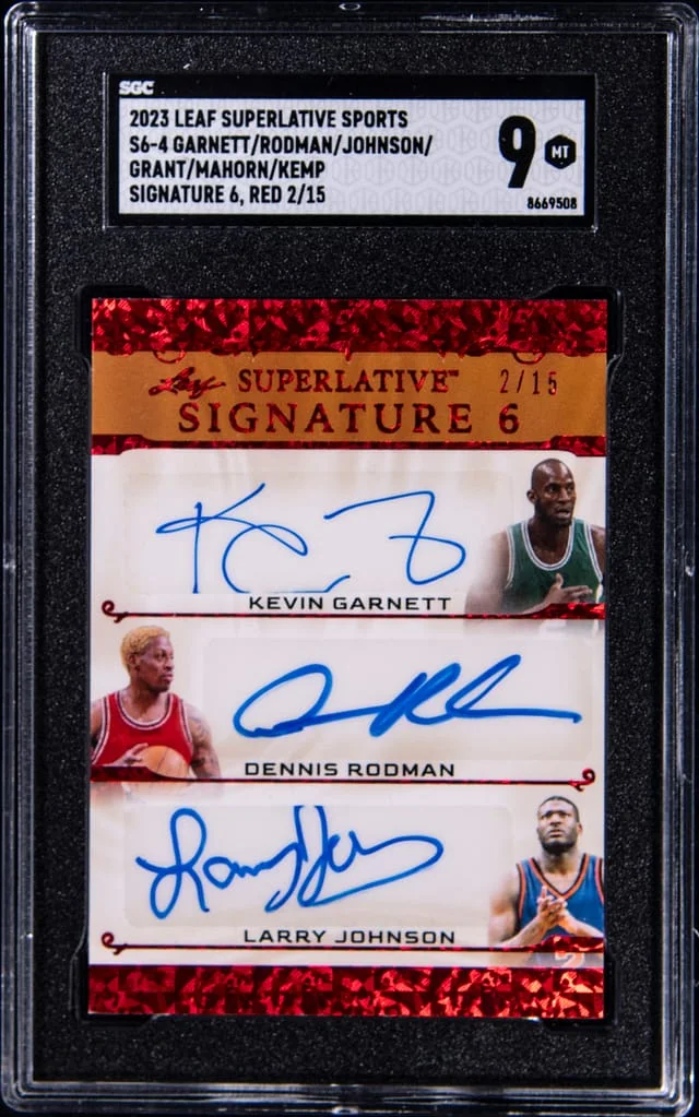 2023 Leaf Kevin Garnett/Dennis Rodman/Larry Johnson/Horace Grant/Rick Mahorn/Shawn Kemp Multi-Signed Superlative Sports Superlative Signature 6 Red #S6-4 card image