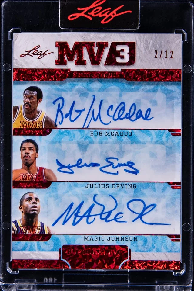 2023 Leaf McAdoo/Erving/Johnson Multi-Signed Card - Leaf Encased Superlative MV3 Signatures #MV3-7 card image