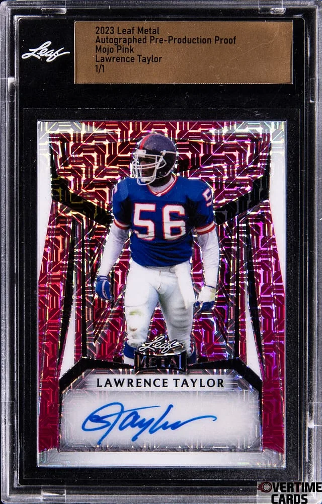 2023 Leaf Metal Autographed Pre-Production Proof - Mojo Pink Lawrence Taylor #no-number card image