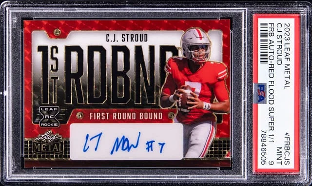 2023 Leaf Metal CJ Stroud First Round Bound-Red Flood Super 1/1 #FRBCJS card image