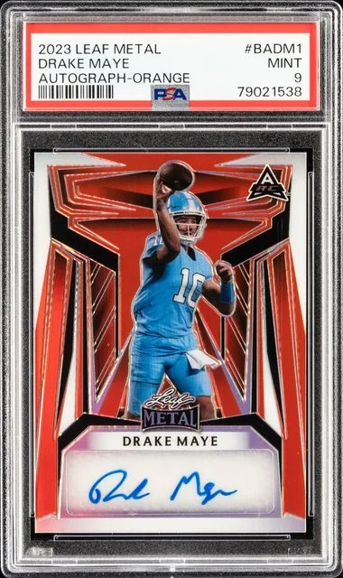 2023 Leaf Metal Drake Maye Autographs Orange #BADM1 card image