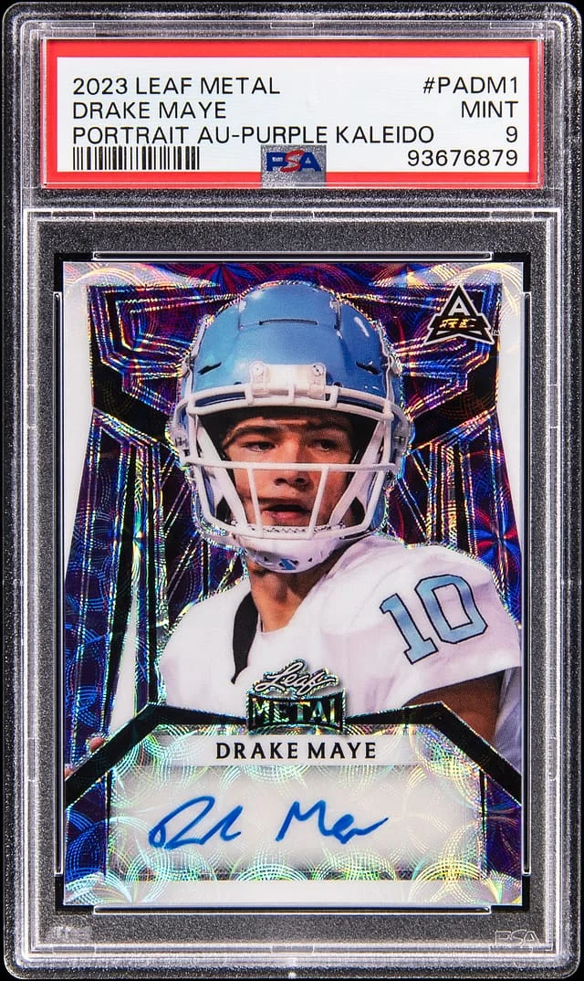 2023 Leaf Metal Drake Maye Portait Autograph Purple Kaleidoscope #PA-DM1 card image