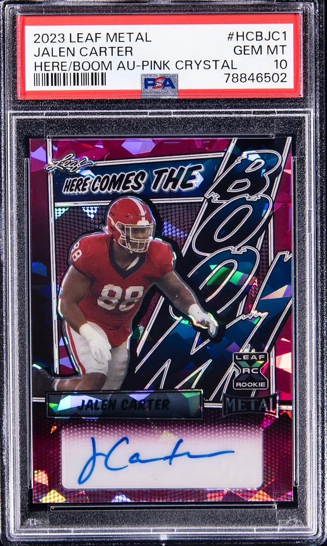 2023 Leaf Metal Jalen Carter Here Comes The Boom Auto-Pink Crystal #HCBJC1 card image