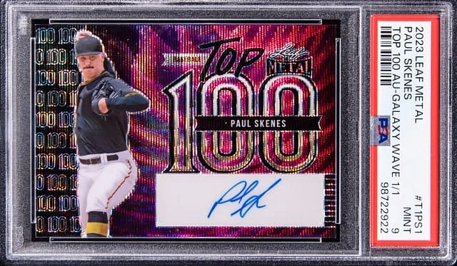 2023 Leaf Metal Paul Skenes Top 100 Autograph Galaxy Wave #T1-PS1 card image