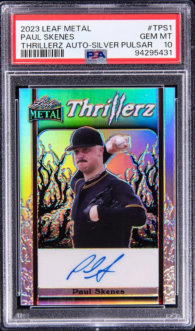 2023 Leaf Metal Paul Skenes Thrillerz Autograph Silver Pulsar #TPS1 card image