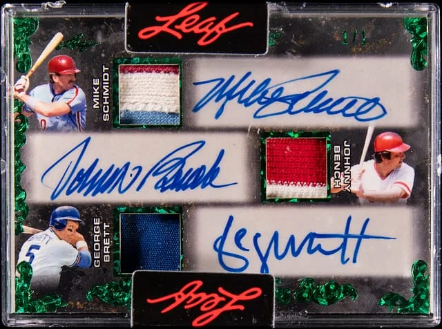2023 Leaf Mike Schmidt/Johnny Bench/George Brett/Rod Carew/Tony Perez/Robin Yount Multi-Signed Superlative #SS6-4 card image