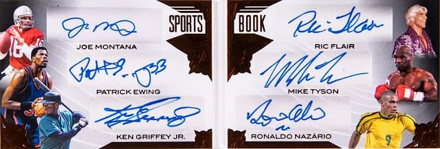 2023 Leaf Montana/Flair/Ewing/Tyson/Griffey Jr./Nazario Multi-Signed Booklet History Book Sports Edition Sports Book #SPB-4 card image