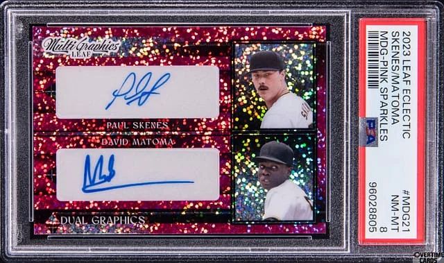 2023 Leaf Paul Skenes/David Matoma Eclectic Multigraphics Dual-Graphics Autographs Pink Sparkles #MDG-21 card image