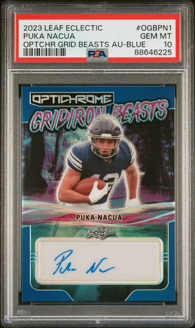 2023 Leaf Puka Nacua Eclectic Optichrome Gridiron Beasts Autographs Blue #OGB-PN1 card image