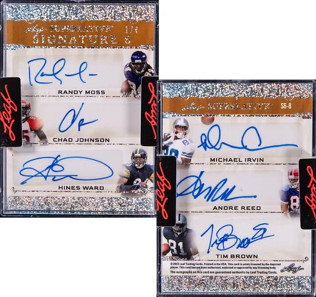 2023 Leaf Randy Moss/Chad Johnson/Hines Ward/Michael Irvin/Andre Reed/Tim Brown Six Times Superlative Signature 6 #S6-8 card image