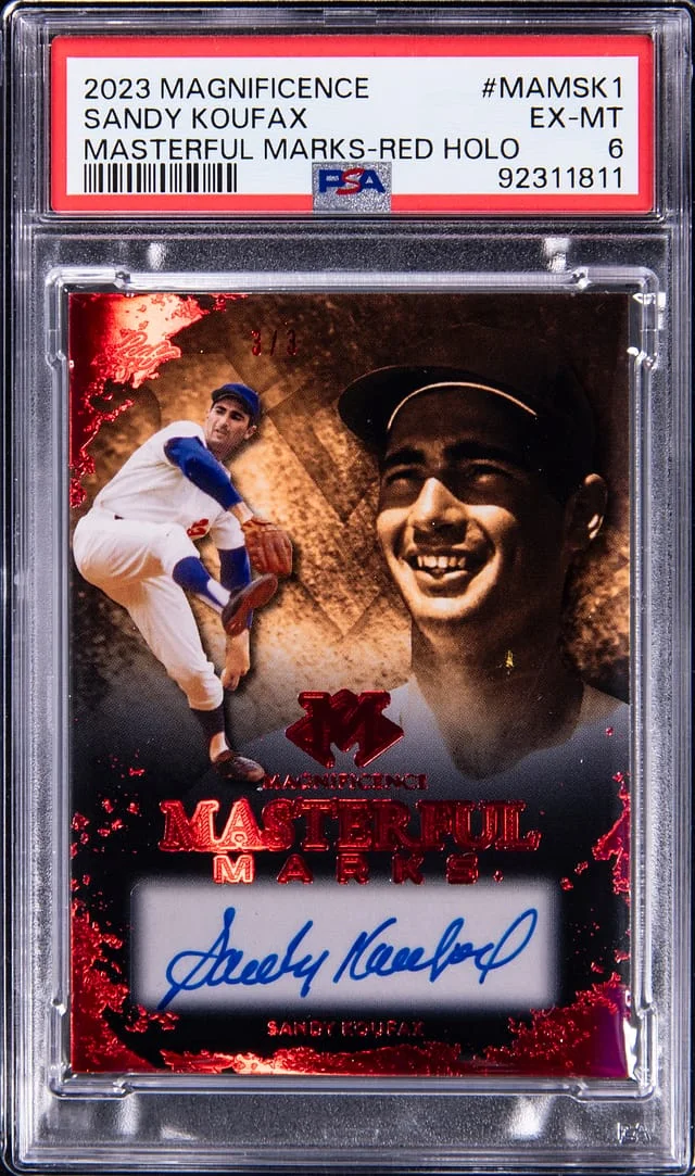 2023 Leaf Sandy Koufax Magnificence Masterful Marks Red Holo #MAM-SK1 card image