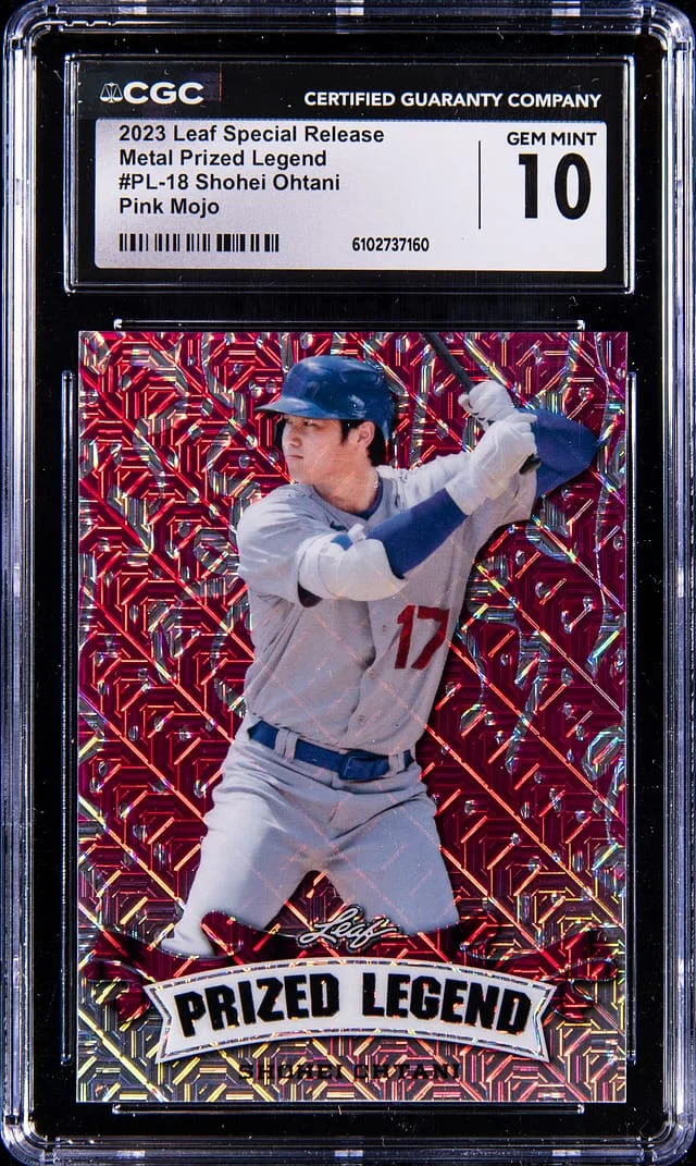 2023 Leaf Shohei Ohtani Special Release Metal Prized Legend Pink Mojo #PL-18 card image